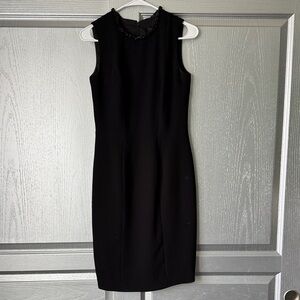 Carmen Marc Valvo Black Beaded Neck Sleeveless Midi Dress